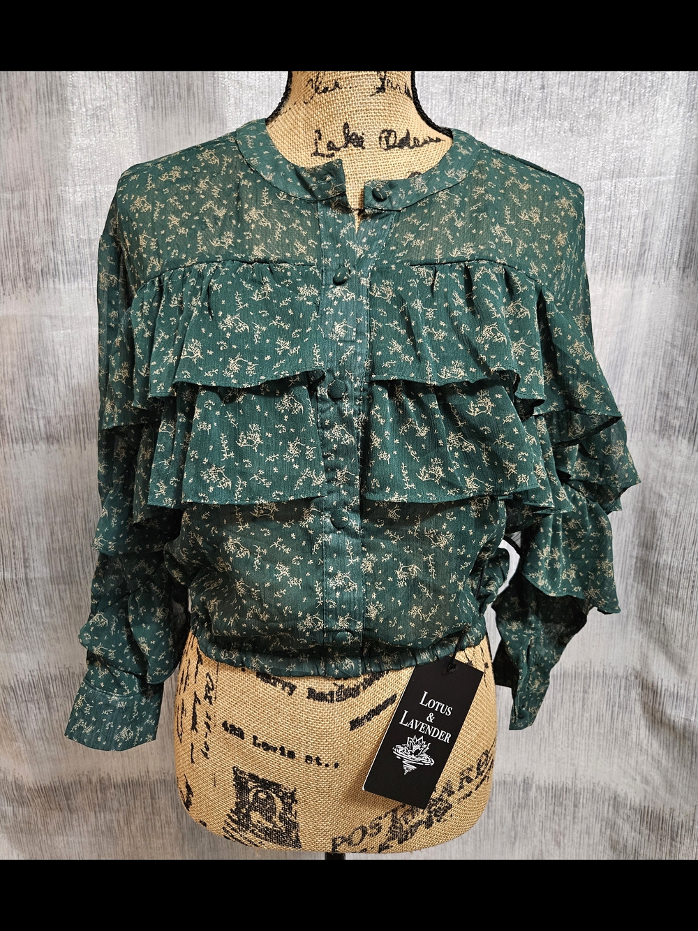 Lotus & Lavender- Teal Floral Ruffle Blouse